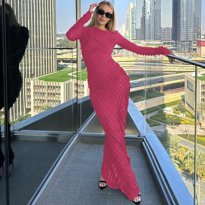 2023 Autumn New Arrivals European and American Hot Selling Women's Long Sleeve Skirts Fashion Temperament Slim Long Skirts Crew Neck Dresses Women