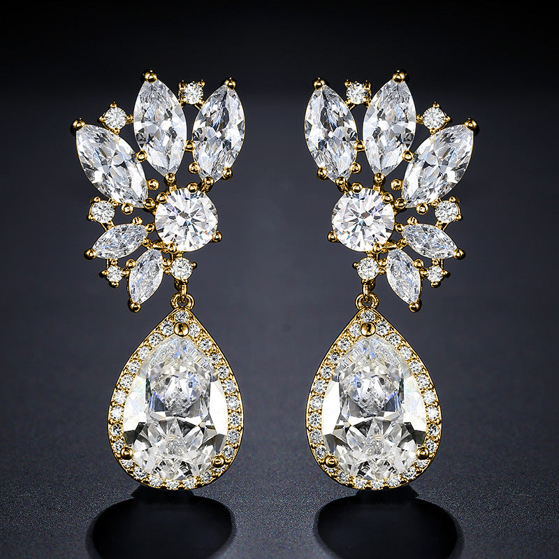New women's earrings, diamond-studded lupine teardrop-shaped tassel earrings, Baroque court style, multicolor versatile earrings