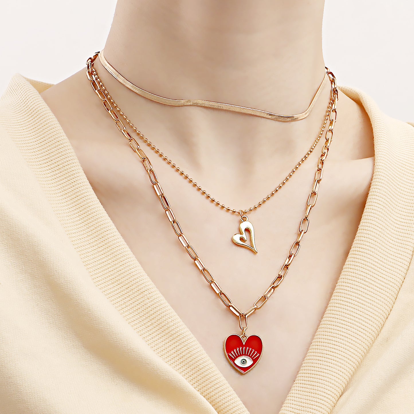 European and American cross-border jewelry Retro Devil's Eye Love Necklace Female Multi-layer Personality Geometric Eye Necklace Spot