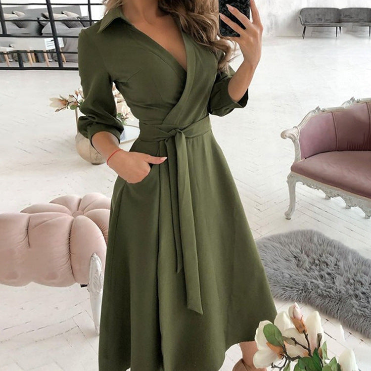 2026 Amazon AliExpress European and American Foreign Trade Women's Fashion Printed Long Sleeve V-neck Hip Wrap Commuter Dress 661
