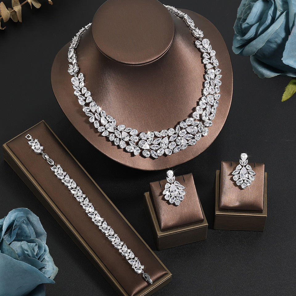RAKOL explosive set fashionable and brilliant full of diamonds zircon water drop necklace earrings bridal wedding accessories for women
