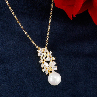 Cross-border bestselling jewelry: zircon floral and leaf necklace, faux pearl collarbone chain, European and American style light luxury bridal dinner accessory