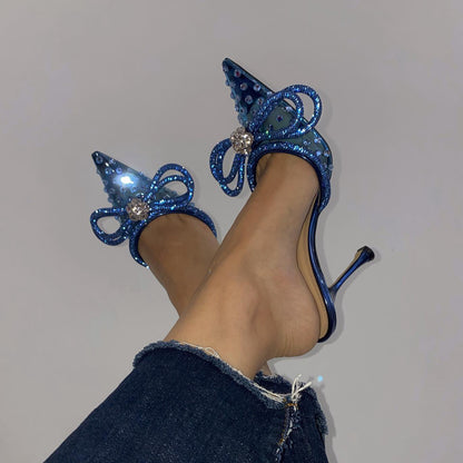 Customized European and American summer pointed toe toe sandals for women's outerwear, versatile stiletto heels, high heels, half slippers, transparent super high heels