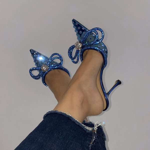 Customized European and American summer pointed toe toe sandals for women's outerwear, versatile stiletto heels, high heels, half slippers, transparent super high heels