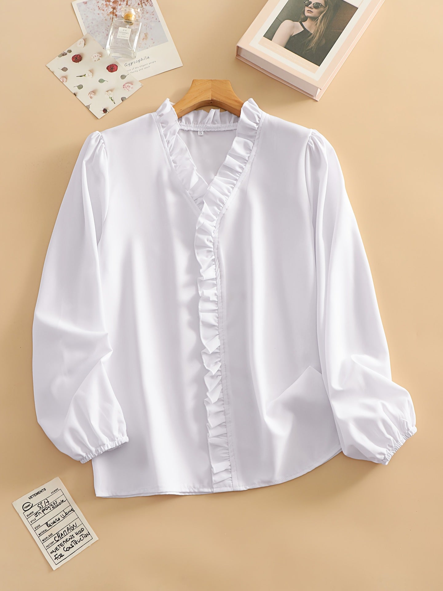 Cross-border foreign trade European and American women's clothing plus-size spring, summer, autumn, winter ruffle shirts for women's shirts are loose and chic