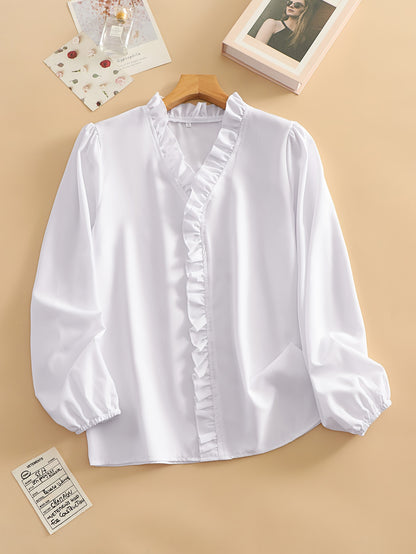 Cross-border foreign trade European and American women's clothing plus-size spring, summer, autumn, winter ruffle shirts for women's shirts are loose and chic