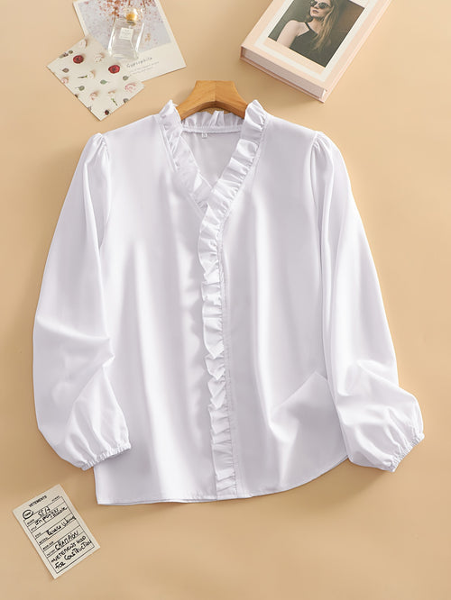 Cross-border foreign trade European and American women's clothing plus-size spring, summer, autumn, winter ruffle shirts for women's shirts are loose and chic