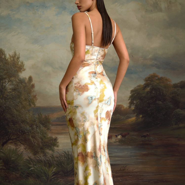 Foreign Trade 2026 Spring European and American Clothing Amazon AliExpress New Printed High Waisted Slip Dress Sexy Dress