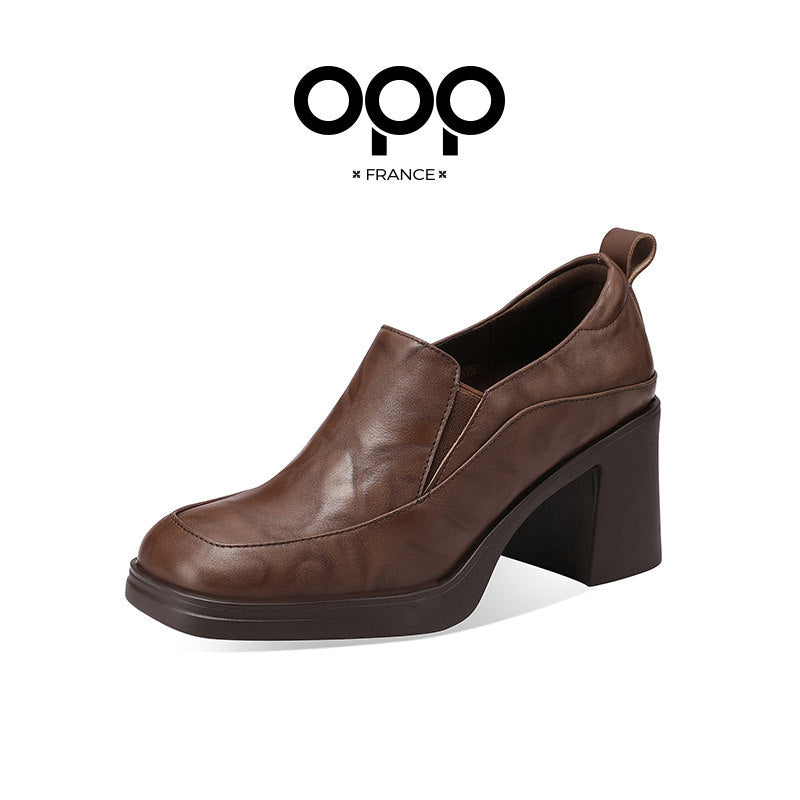 OPP leather loafers women's shoes 2025 spring and autumn new explosive platform British style women's black casual shoes
