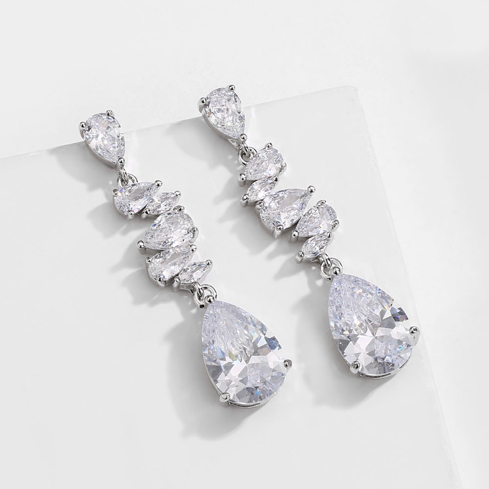 RAKOL European and American classic elegant teardrop earrings with AAA zircon long stud earrings, bridal earrings, evening accessories