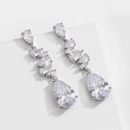 RAKOL European and American classic elegant teardrop earrings with AAA zircon long stud earrings, bridal earrings, evening accessories