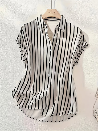 2026 EBAY Amazon WSIH Hot Summer New Drop Sleeve Buttoned Striped Women's Shirt