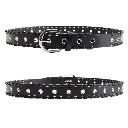 Cross-border European and American style men's and women's personality belts, niche rope punching cut-out versatile jeans decorated women's belts