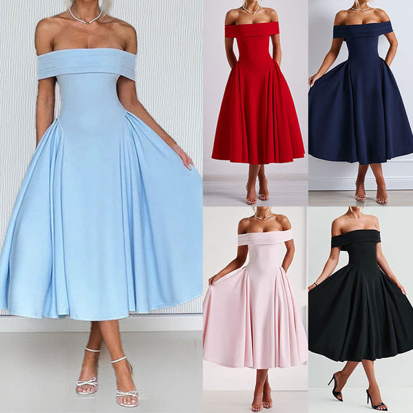 Cross-border 2025 Amazon spring new European and American women's temperament elegant bandeau one-shoulder dress dress