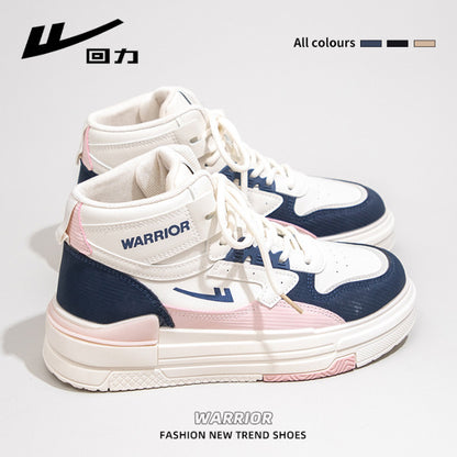 Pull-back color-blocked platform shoes, comfortable board shoes, simple high-top spring new single shoes, versatile daily preppy style women's shoes