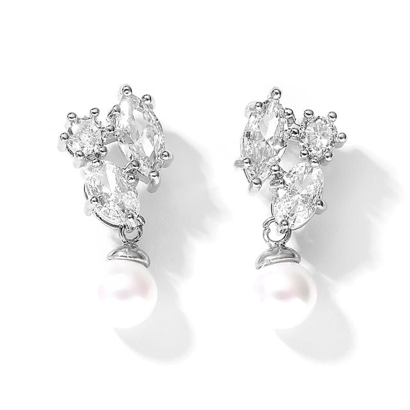 RAKOL cross-border bestselling pearl stud earrings, niche high-end earrings, simple and elegant earrings, AAA zircon earrings for women