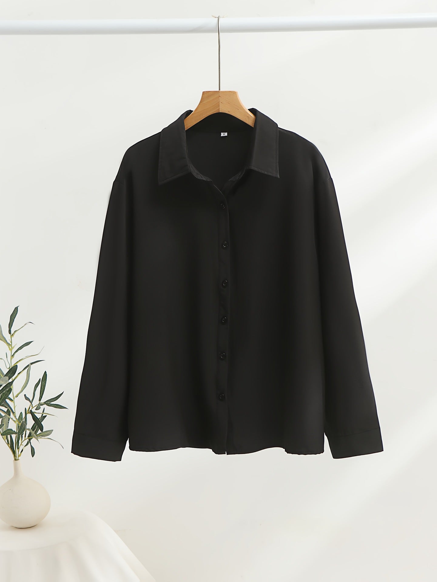 European and American cross-border new long-sleeve minimalist women's shirt, long-sleeve lapel versatile loose women's shirt