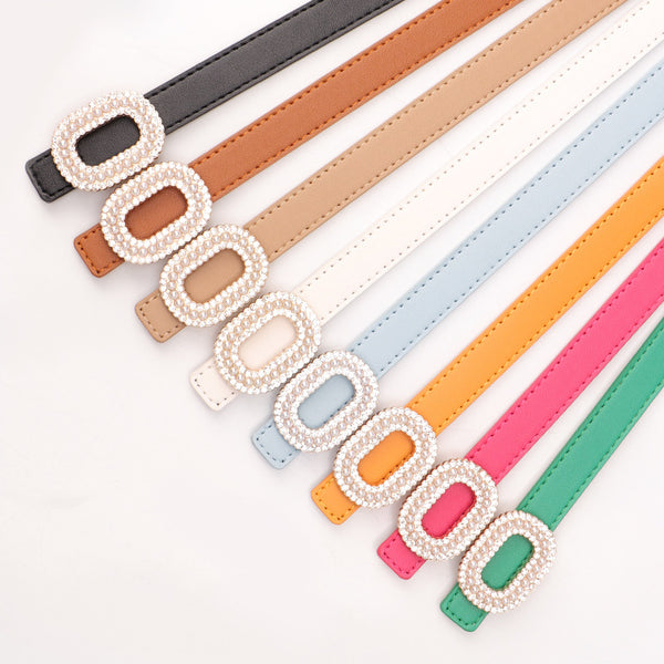 Cross border pearl rhinestone snap buckle belt women's new decorative skirt luxury women's belt with jeans belt