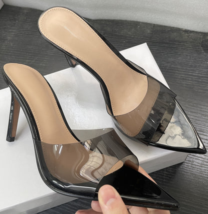 WO Huizhou New European and American Shoes Simple Nude Transparent One-Line High Heels Thin Heels Pointed Toes Are Not Tiring Feet and Versatile