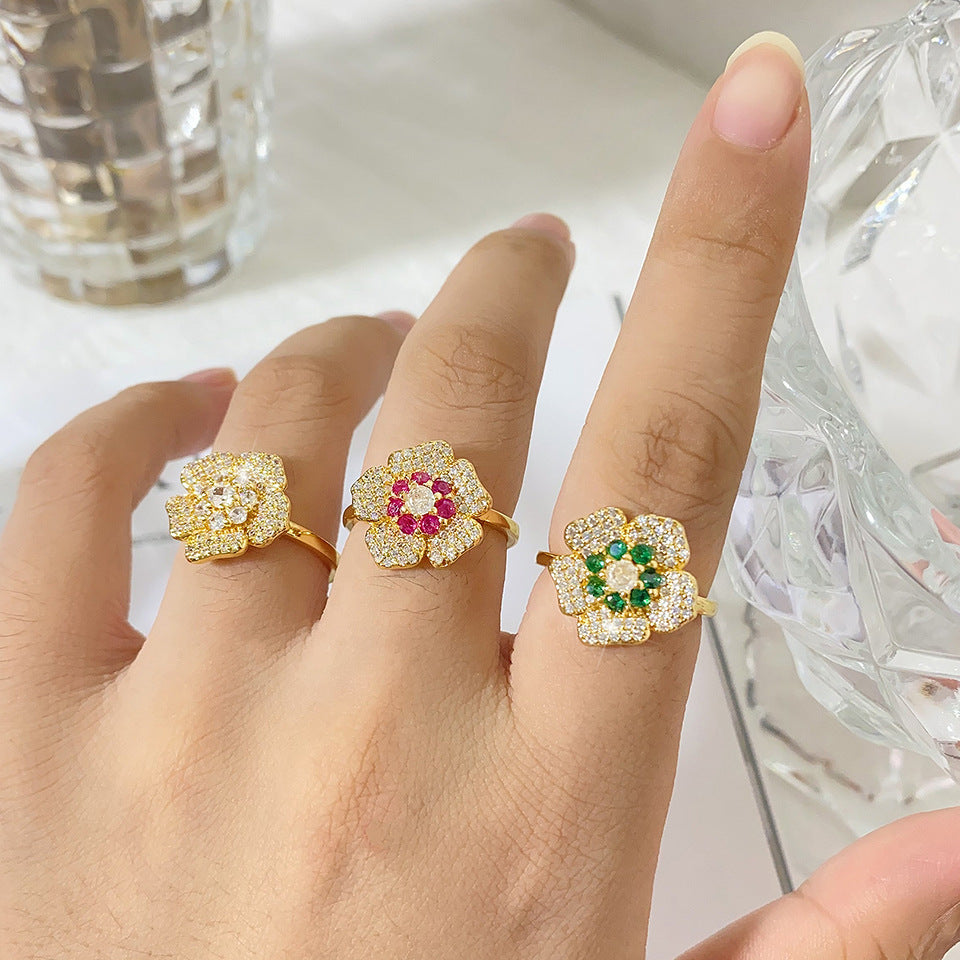 European and American new best-selling women's earrings, AliExpress bestseller flower fashion creative women's earrings and rings two-piece set