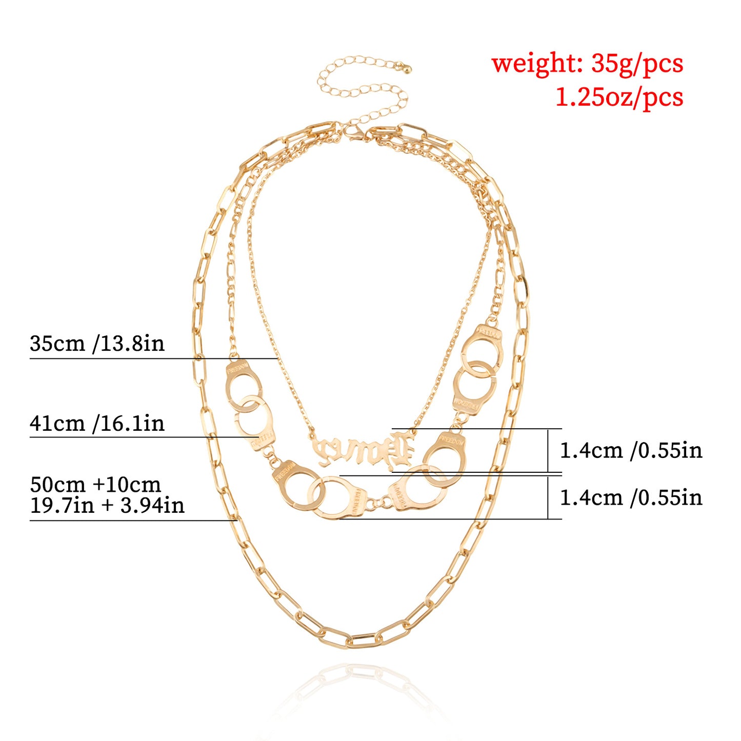European and American cross-border jewelry, fashion English letters, handcuffs, pendants, necklaces, women, multi-layered punk exaggerated trend necklaces