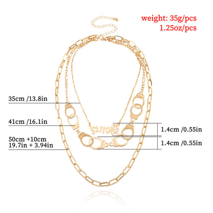 European and American cross-border jewelry, fashion English letters, handcuffs, pendants, necklaces, women, multi-layered punk exaggerated trend necklaces