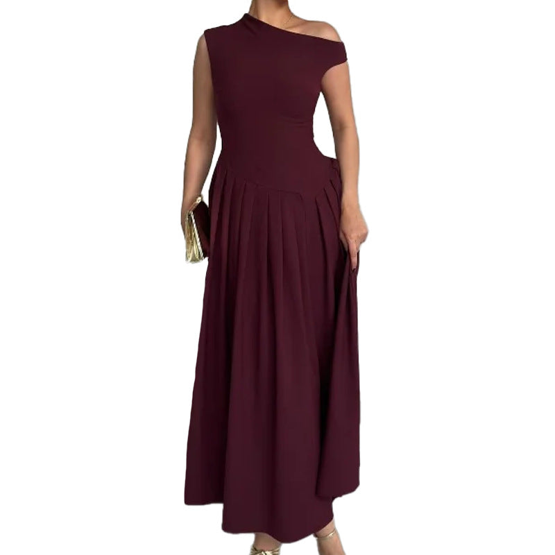 Independent station spring 2026 new cross-border elegant fashion temperament diagonal neck slim slim long dress