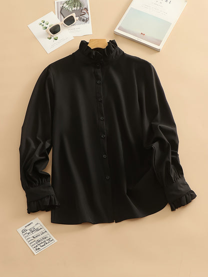 2026 New Cross-border European and American Simple Ruffle Shirt, Collar Long Sleeve, Plus Size Shirt, Spring/Summer Versatile Casual Business Style