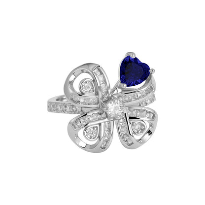 The new Baojiayong blooming flower bracelet plated with 18K gold floral blue diamond-set simple and sophisticated fashion women's set