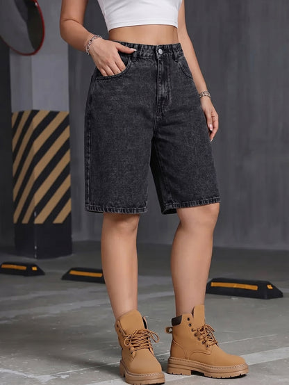 Cross-border women's jeans in black, fashionable, simple, relaxed, and casual versatile denim shorts, suitable for spring and summer