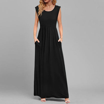 2025 Summer Amazon Cross-border European and American Clothing Elegant and fashionable solid color V-neck sleeveless long skirt dress