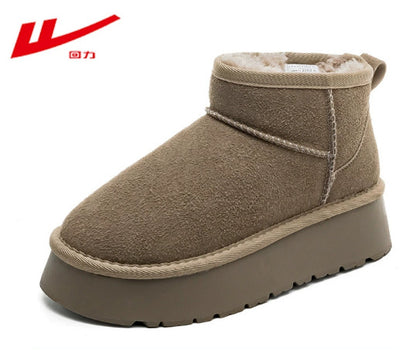Pull-back Maillard warm and versatile snow boots thick-soled fleece cotton shoes minimalist style solid color stitching thickened women's shoes