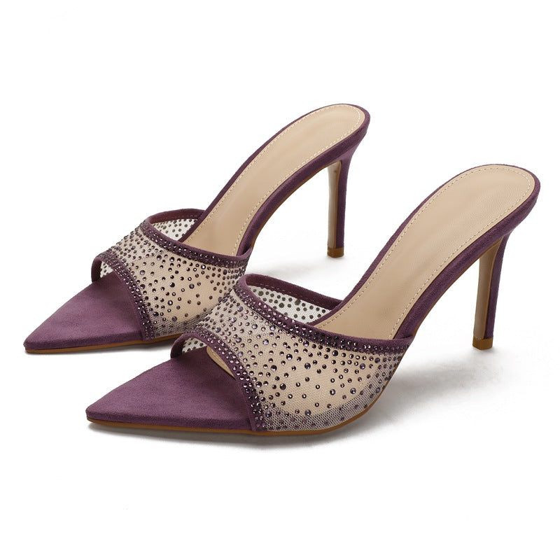 Summer 2026 new European and American style one-line stiletto heel high heel slippers feminine pointed toe and wear fashionable sandals