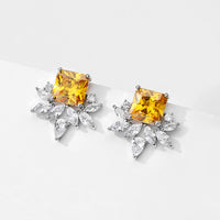 Stud earrings - platinum yellow zircon