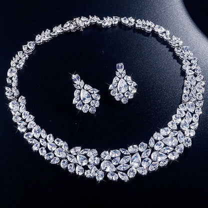 RAKOL explosive set fashionable and brilliant full of diamonds zircon water drop necklace earrings bridal wedding accessories for women