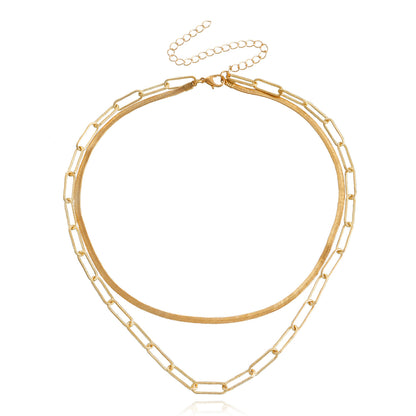 European and American cross-border jewelry double layer multi-layer square clavicle chain blade snake chain clavicle chain ladies necklace wholesale