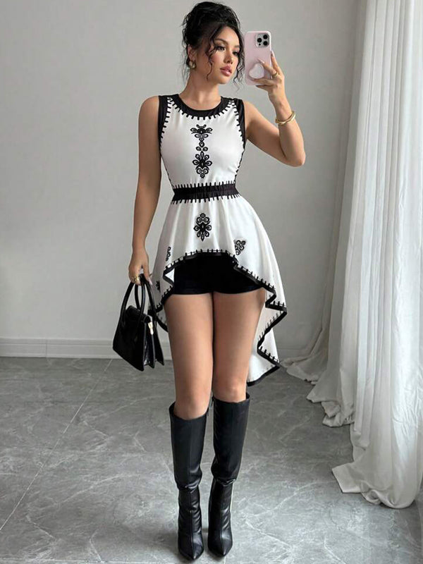 2025 Summer Amazon Cross-border Foreign Trade Europe and the United States Irregular Contrast Vests Dovetails Sleeveless Pullovers Women's Clothing