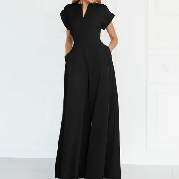 2025 cross-border Amazon spring new European and American clothing temperament casual solid color high-waisted slim wide-leg jumpsuit - view 2 | Ciaura