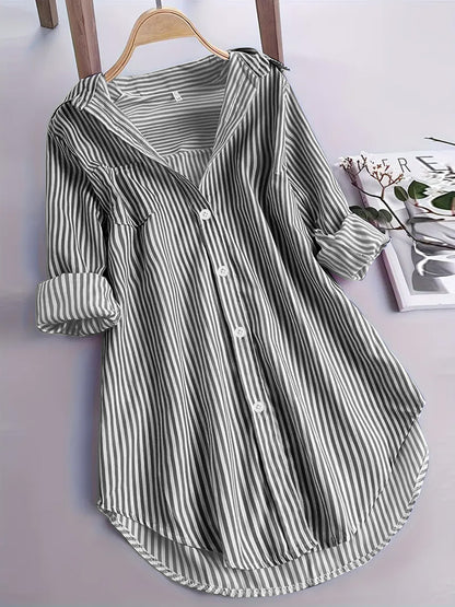 New Amazon foreign trade European and beautiful clothing, classic striped top loose casual long sleeve shirt stripes