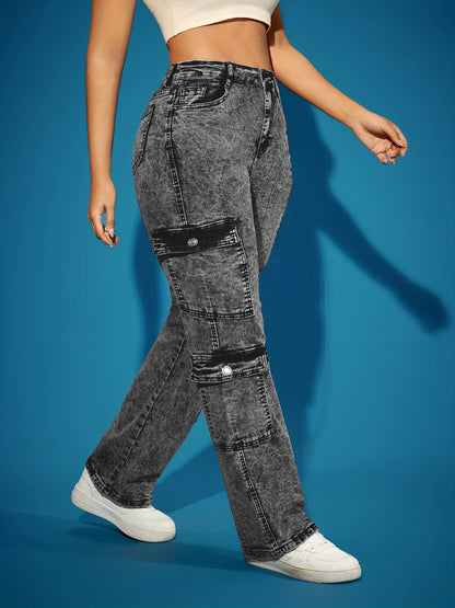 European and American cross-border women's fashion high-elastic multi-pocket cargo pants cross-border denim trousers Amazon popular jeans