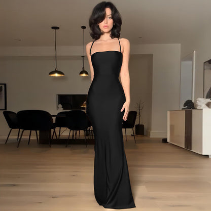 European and American foreign trade cross-border summer new women's suspenders bandeau slim long skirt women's solid color sleeveless backless dress