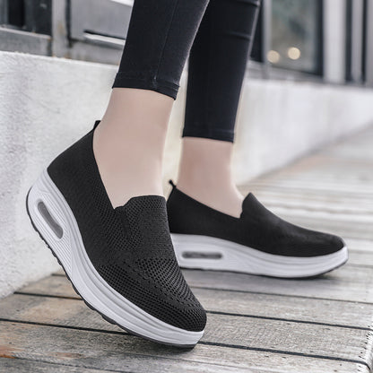 2025 spring air cushion rocking net shoes cross-border wholesale women's fly weave breathable casual shoes one foot to reduce age