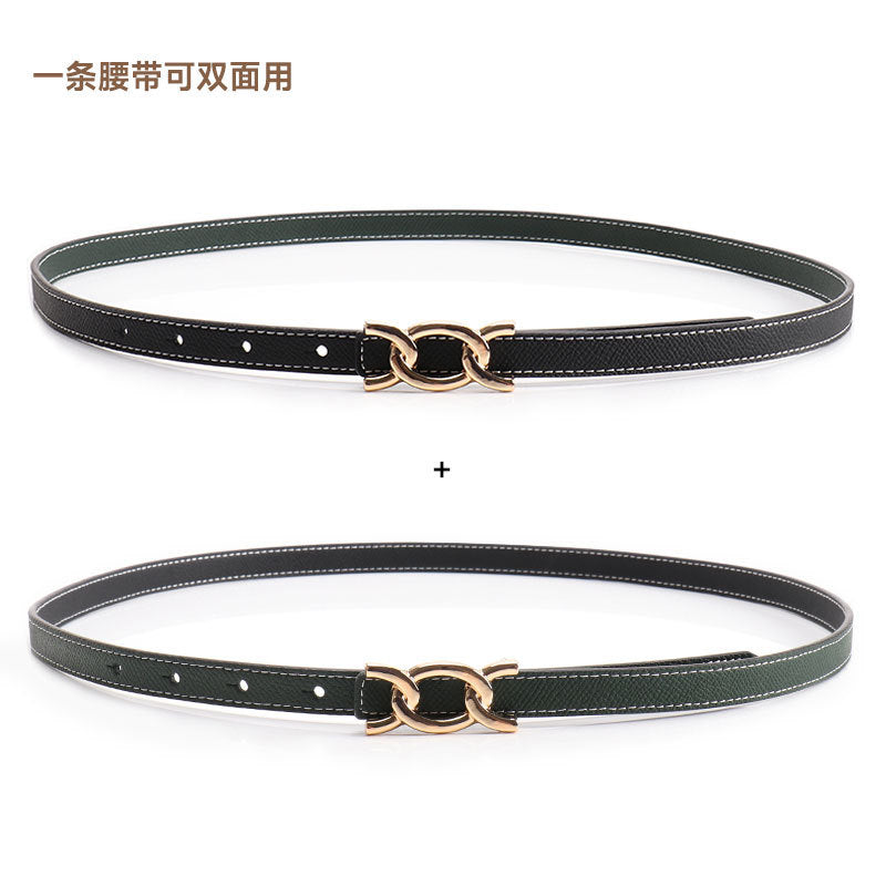 New alloy twist buckle women's belt versatile dress jeans belt women's double-sided 1.4 wide thin women's belt