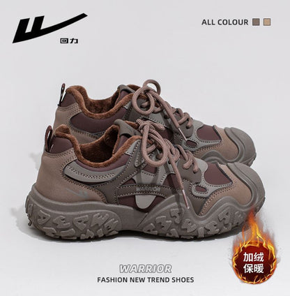 Huili high-top fashion trend fleece women's shoes lace-up thick sole comfortable two cotton shoes women's retro versatile warm shoes
