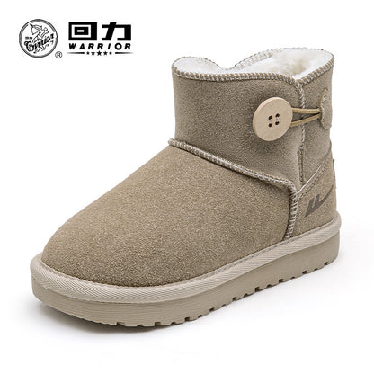Pullback Versatile Solid Color Children's Snow Boots Mid-Leg Buttons Easy to Put On and Take Off Warm Cotton Shoes Plush Medium and Large Children's Boots