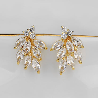 Cross-border bestseller: tassel zircon earrings, leaf-shaped studs, light luxury high-end earrings, European and American style foreign trade accessories