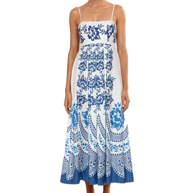 2026 spring cross-border independent station Amazon cross-border women's clothing graffiti resort style high-waisted slimming slip dress