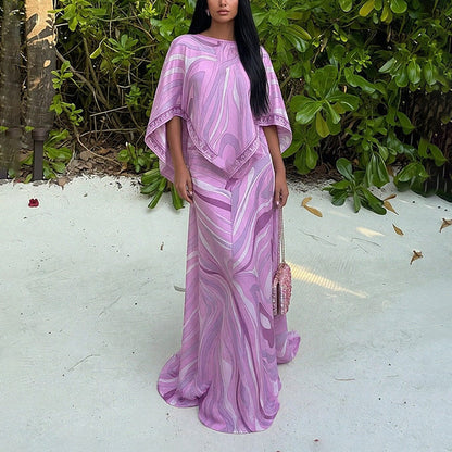 2026 Spring New European and American Sexy Women's Cross-border Amazon Loose Fashion Print Irregular Vacation Suit