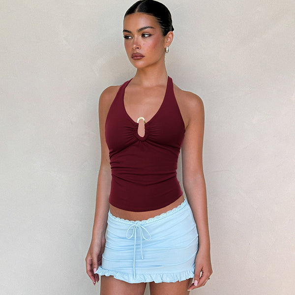 Foreign trade 2025 summer new cross-border women's clothing sexy halterneck backless lace-up slim vest babes suspender women