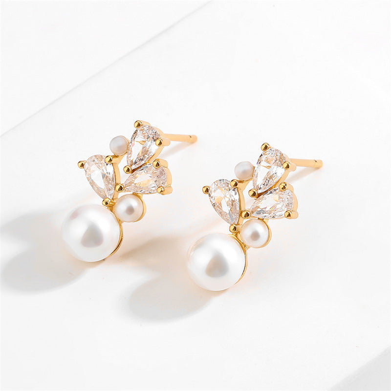 RAKOL cross-border zircon pearl earrings, fashionable bridal accessories, sweet light luxury earrings wholesale
